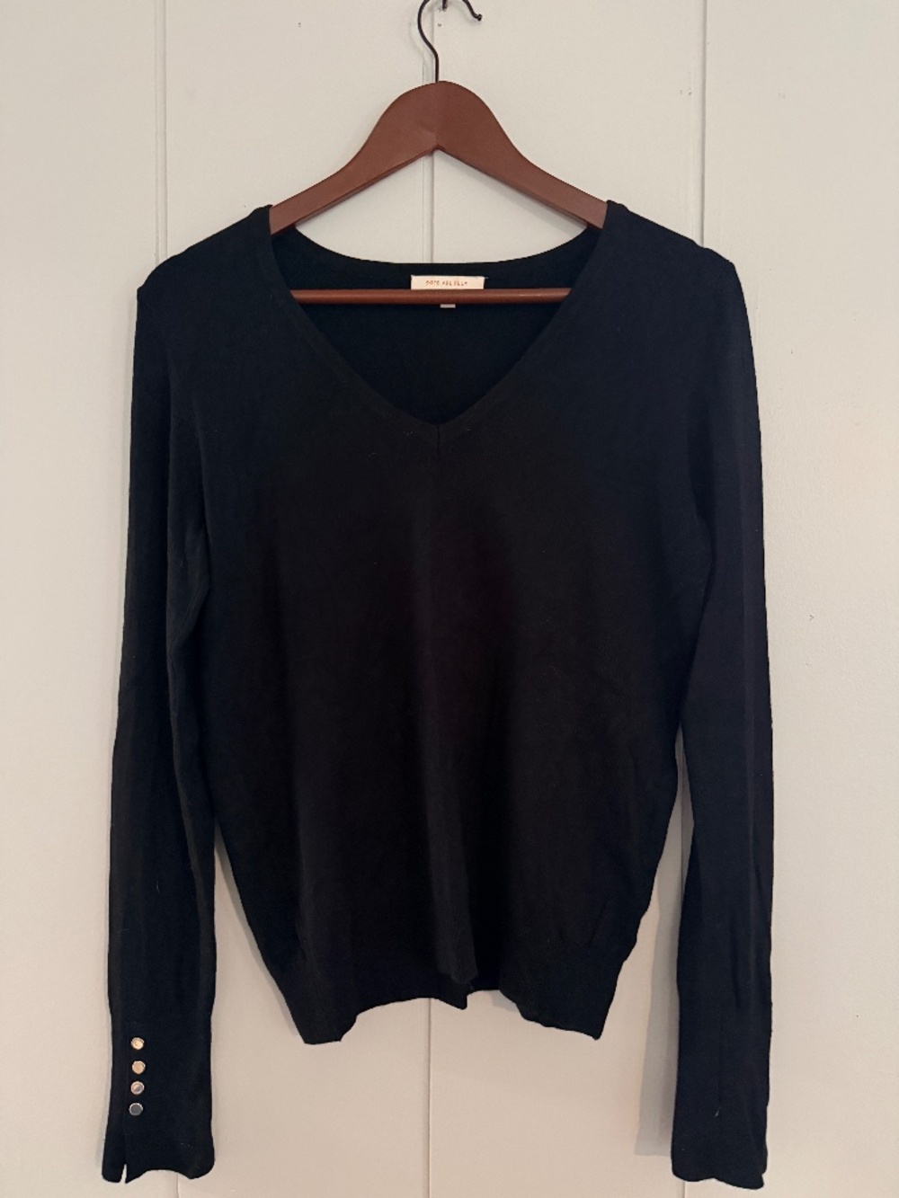 Skies Are Blue M Black V Neck Sweater Gold Button Split Cuff